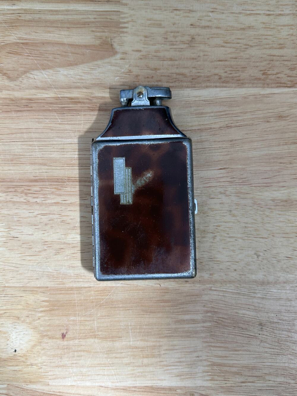 Vtg Ronson Mastercase Art Deco Cigarette Case Combo Lighter Brown & Silver Tone